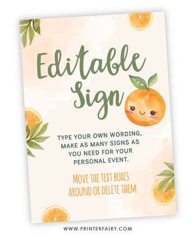 Orange Baby Shower Editable Sign