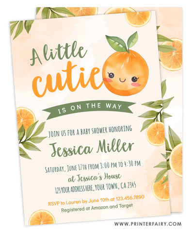 A Little Cutie Orange Baby Shower Invitation