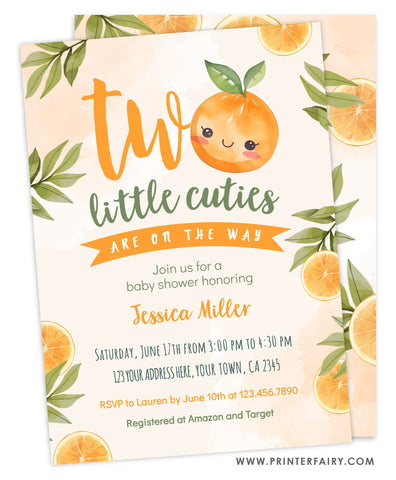 Orange Twins Babies Shower Invitation