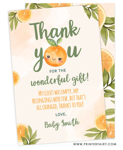 Orange Baby Shower Thank You Card