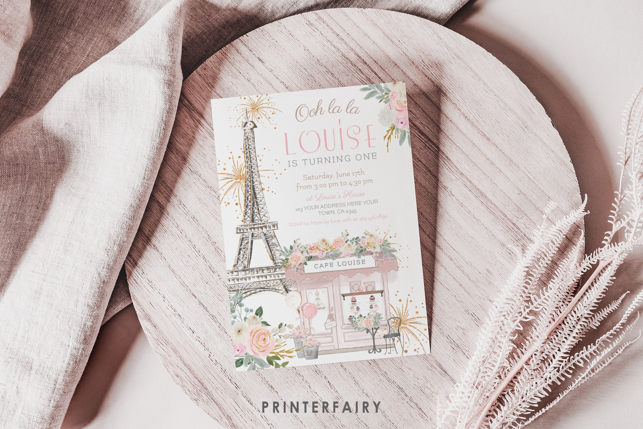 Paris 1st Birthday Invitation