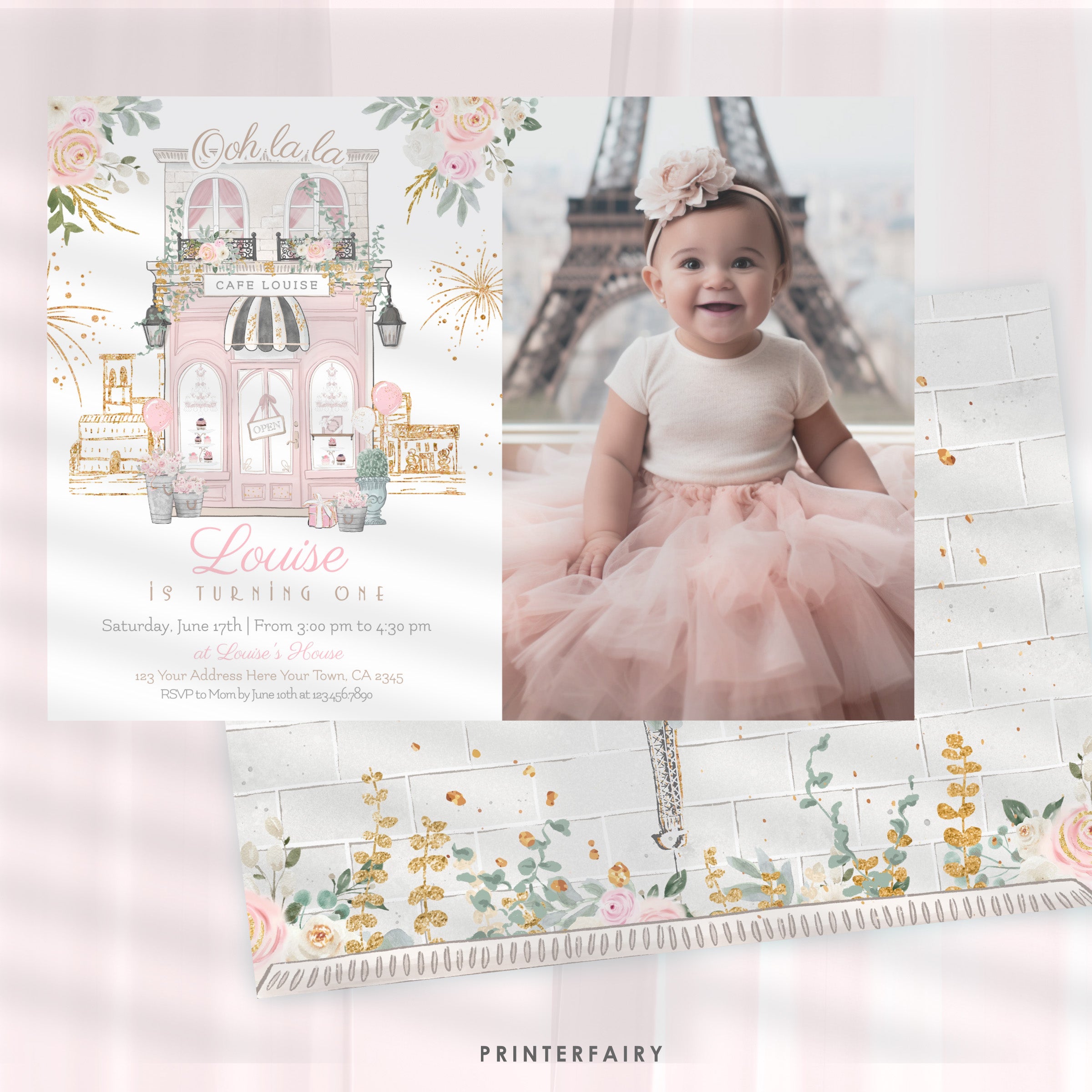 Paris 1st Birthday Invitation with Photo