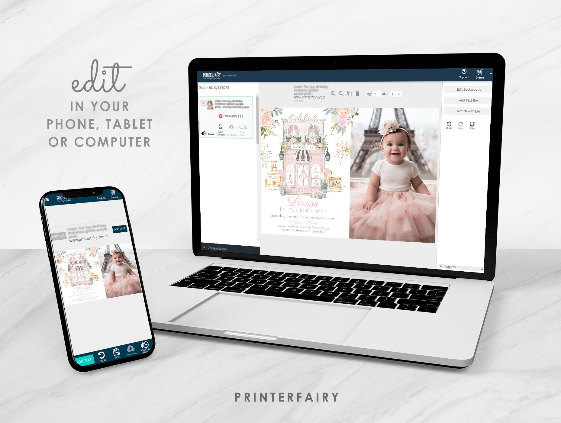 Paris 1st Birthday Invitation with Photo