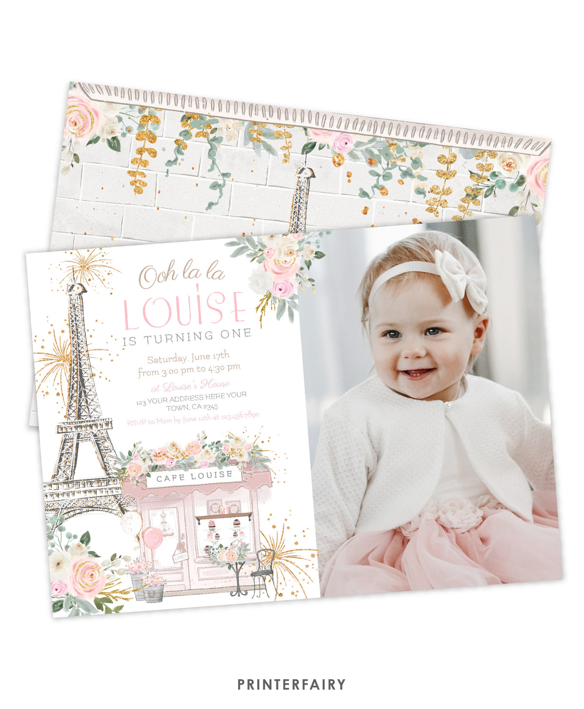 Paris 1st Birthday Invitation with Photo