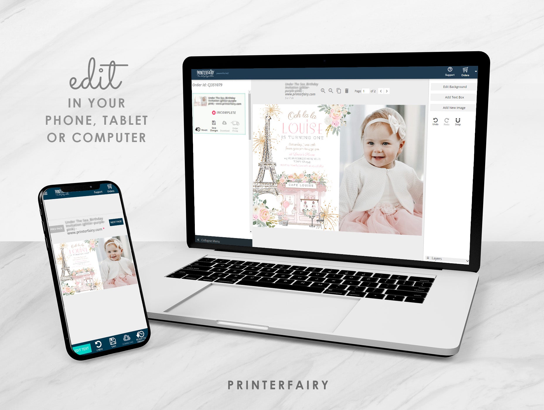 Paris 1st Birthday Invitation with Photo