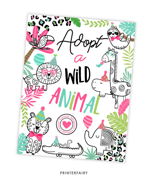 Jungle Animals Adoption Certificate and Sign