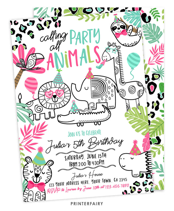 Jungle Animals Birthday Invitation