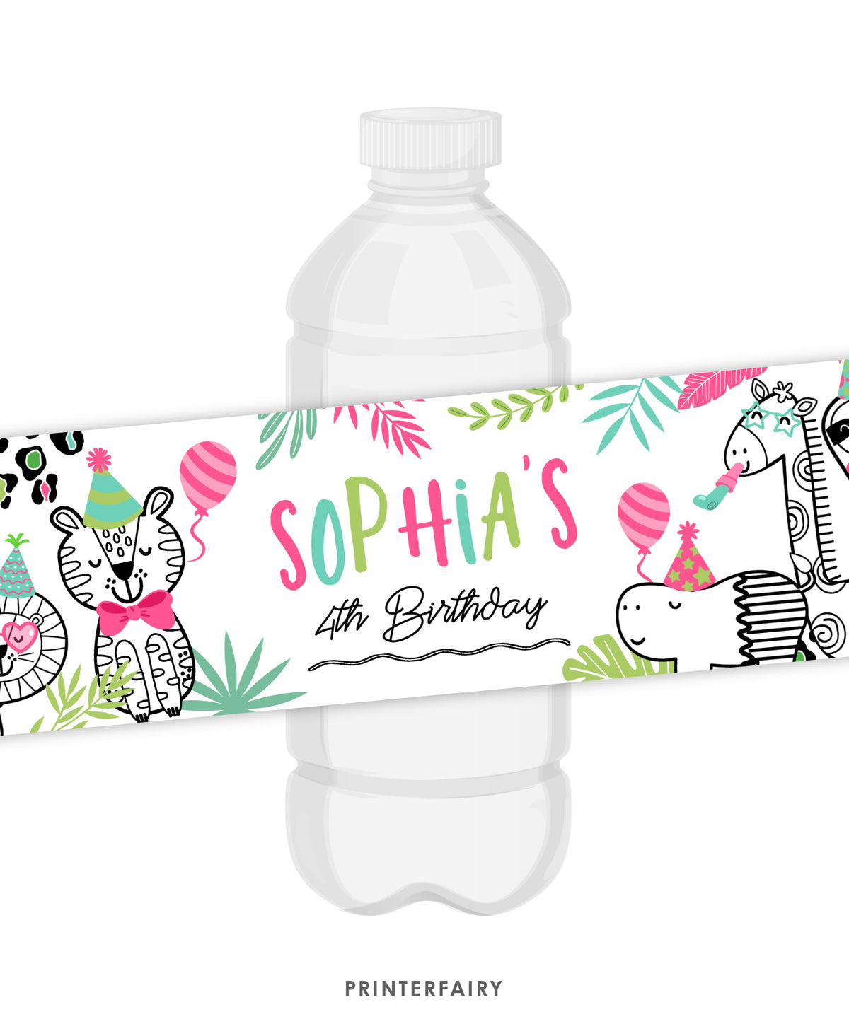 Jungle Animals Water Bottle Label