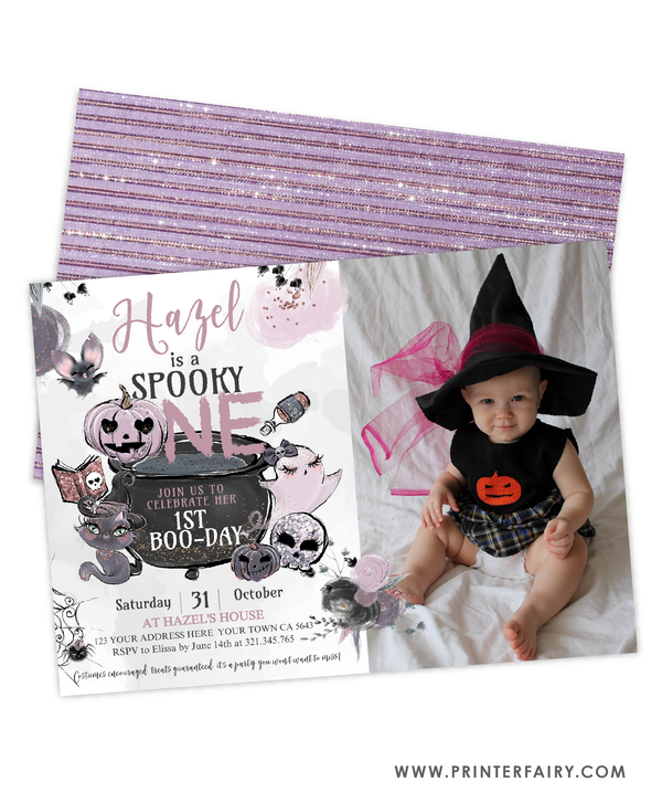 Halloween First Birthday Invitation with Photo