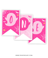 Pink Halloween First Birthday Banner