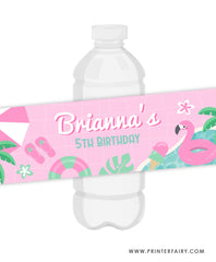 Pink Pool Party Water Bottle Label