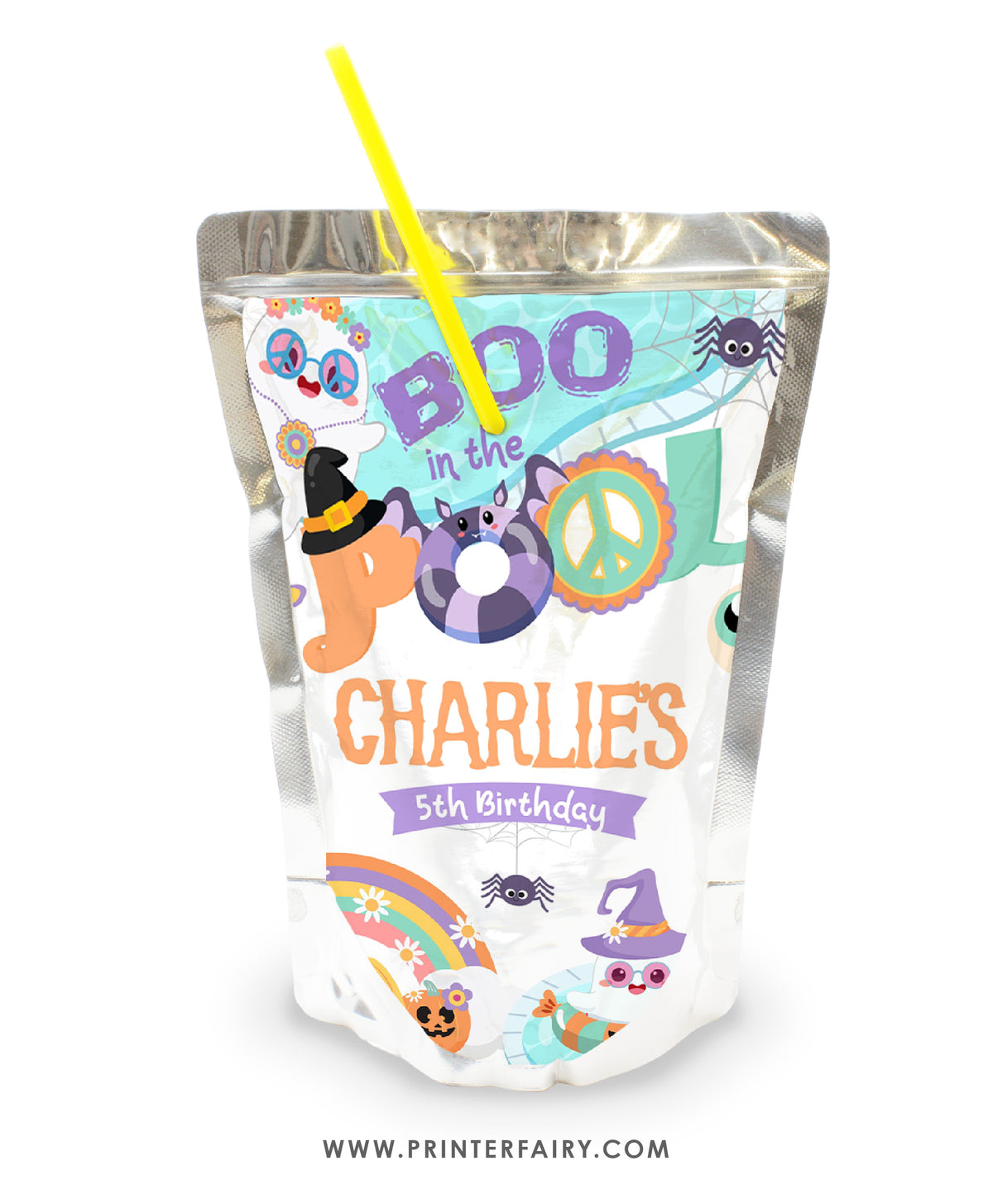 Halloween Pool Party Drink Pouch Label