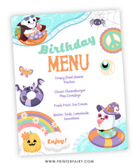 Halloween Pool Birthday Party Menu