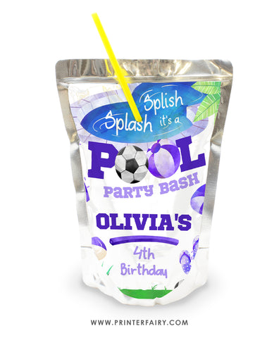 Soccer Pool Birthday Party Drink Pouch Label