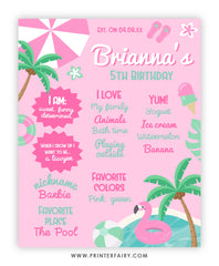 Pink Pool First Birthday Party Board