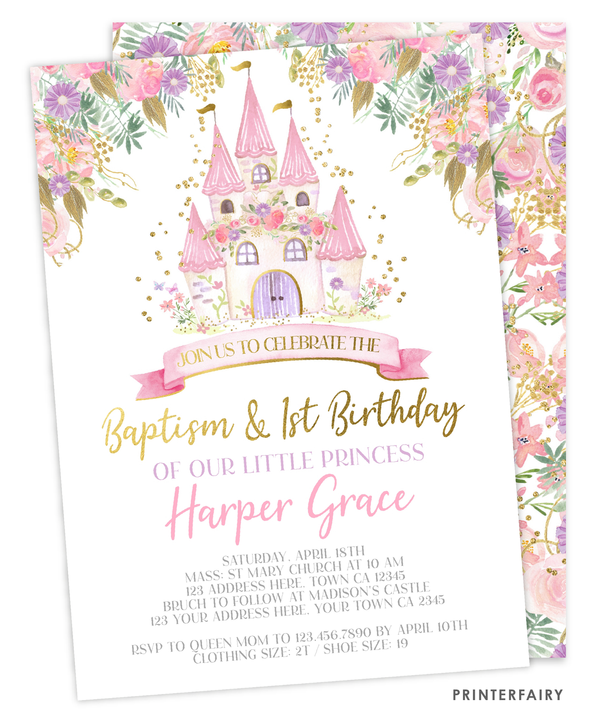 Princess Castle Baptism & Birthday Invitation