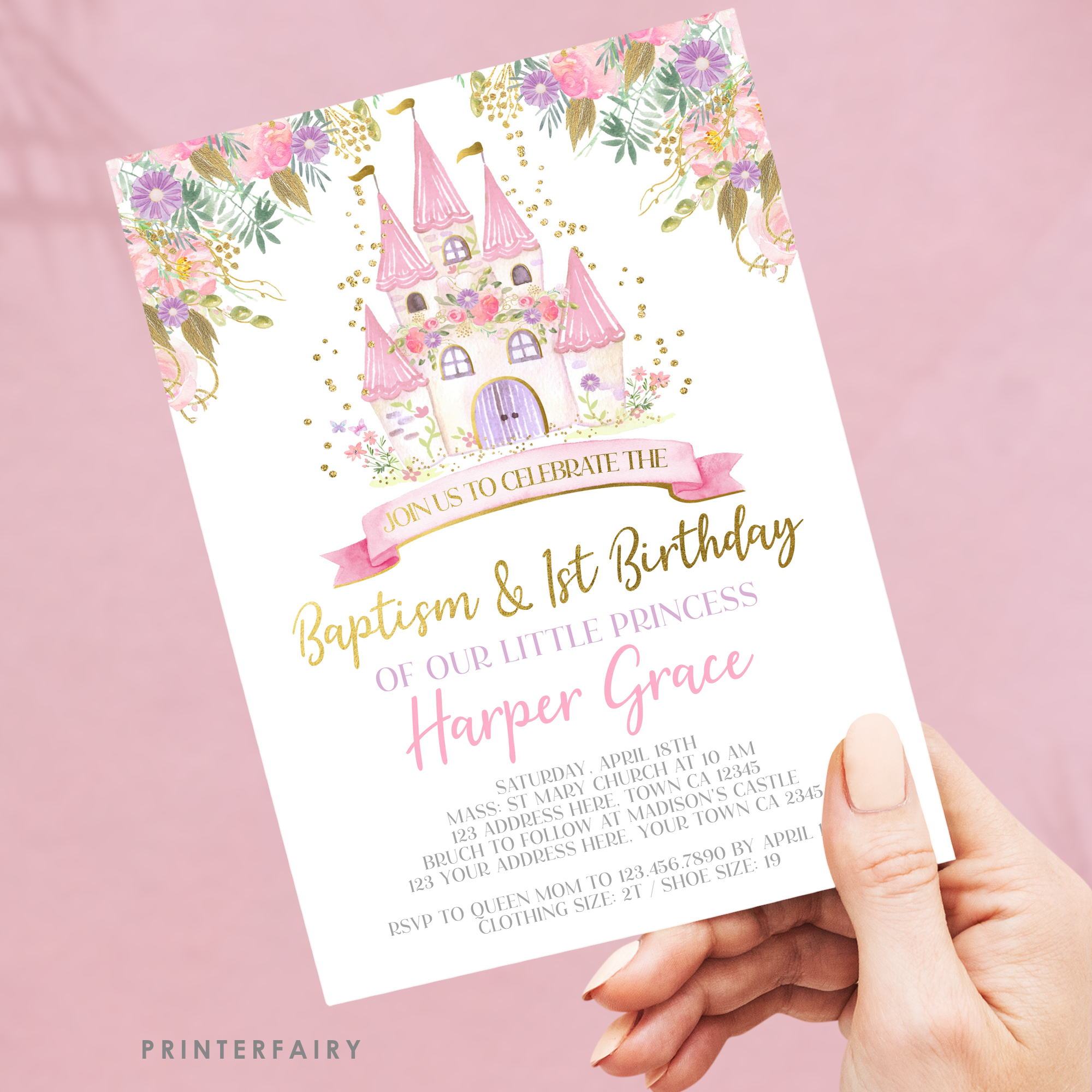 Princess Castle Baptism & Birthday Invitation