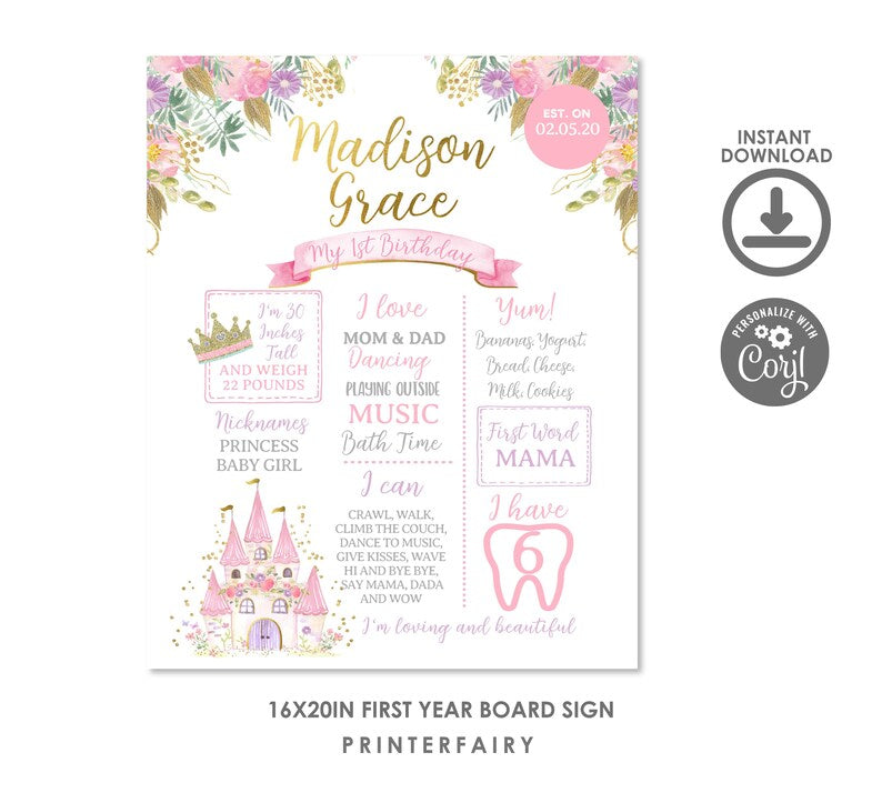 Princess Castle First Birthday Board