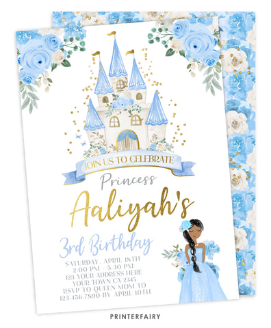 Blue Princess Birthday Invitation