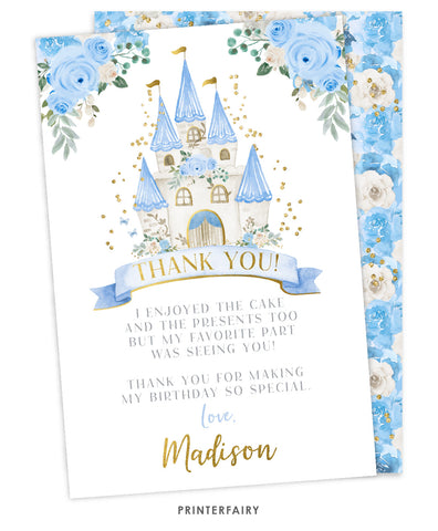 Blue Princess Birthday Thank You Card