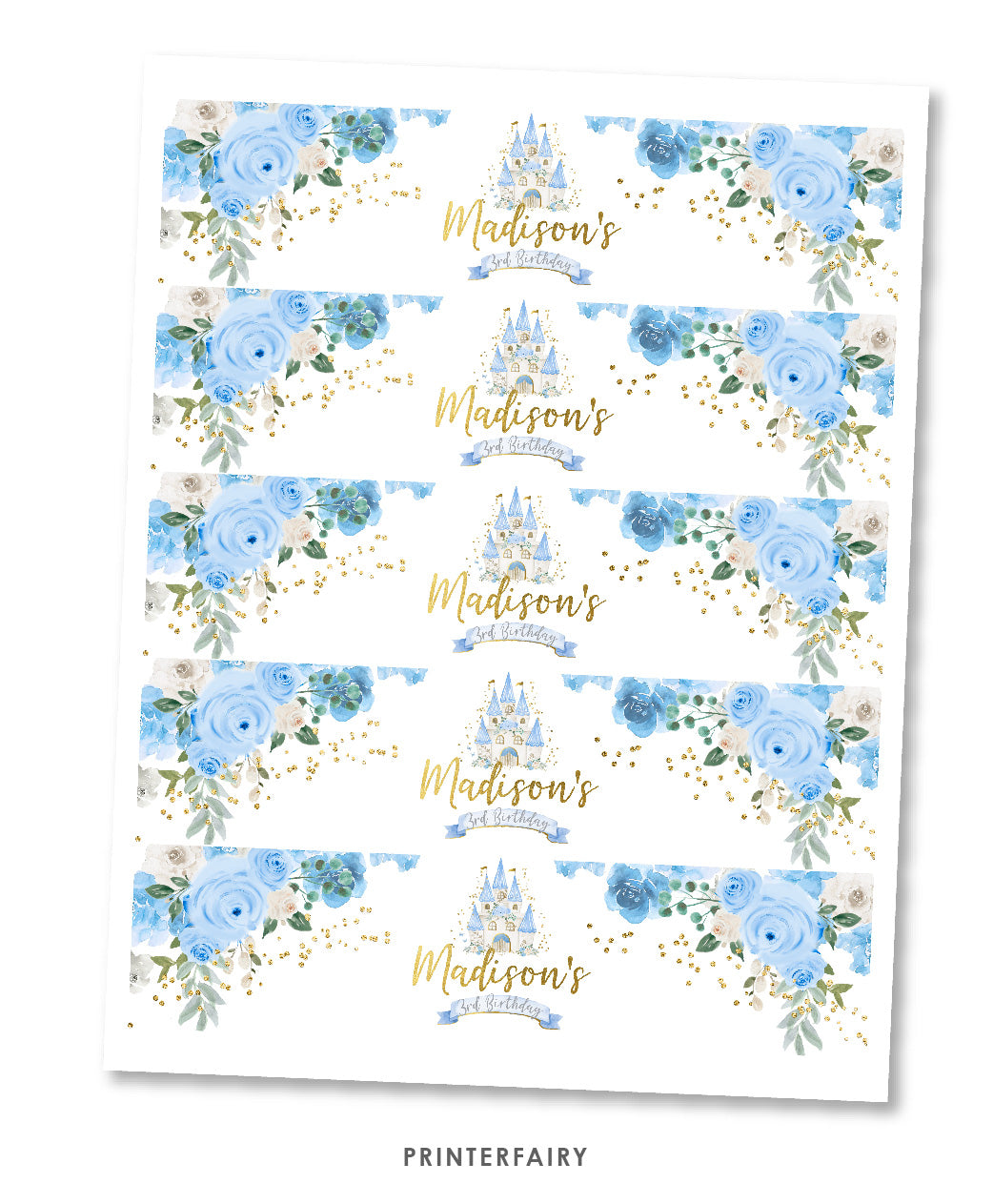 Blue Princess Water Bottle Label