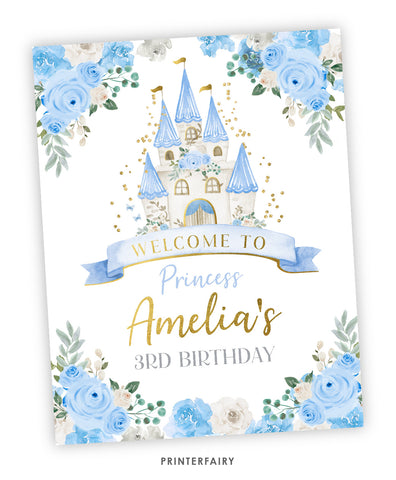 Blue Princess Birthday Welcome Sign