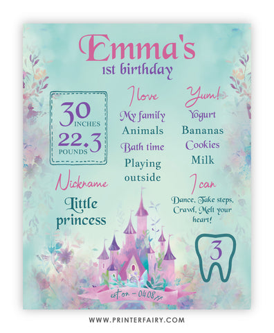 Princess Castle First Birthday Board