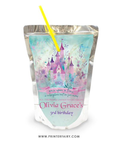 Princess Castle Birthday Party Drink Pouch Label