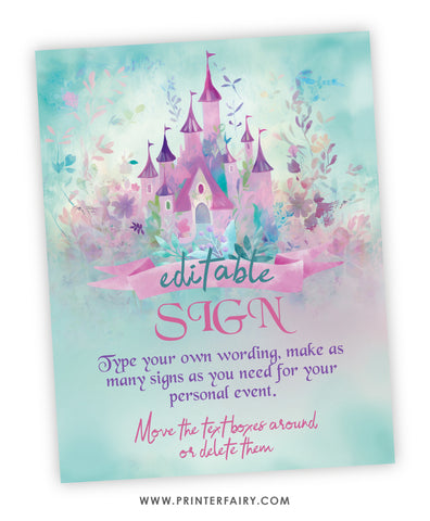 Princess Castle Birthday Editable Sign