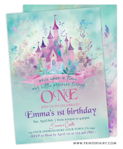Princess Castle First Birthday Invitation