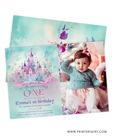 Princess Castle First Birthday Invitation with Photo