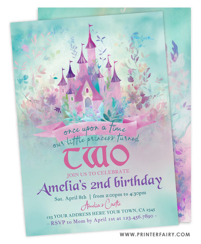 Princess Castle Second Birthday Invitation