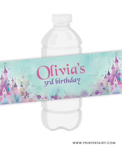 Princess Castle Party Water Bottle Label