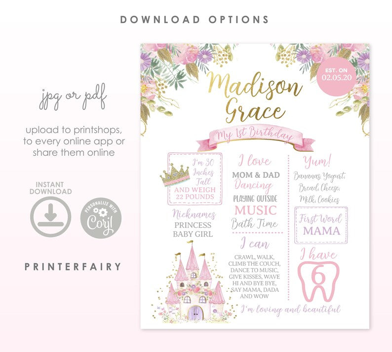 Princess Castle First Birthday Board