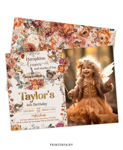 Pumpkin Fairies Birthday Invitation with Photo