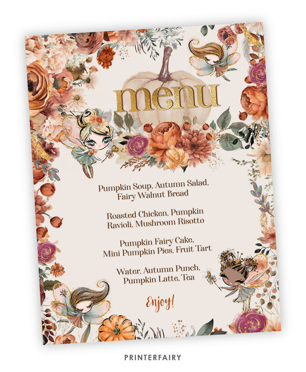 Pumpkin Fairies Party Menu