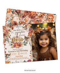 Pumpkin Fairies Third Birthday Invitation with Photo