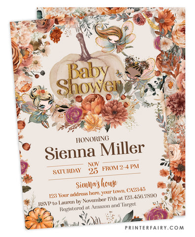 Pumpkin Fairies Baby Shower Invitation