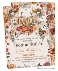 Pumpkin Fairies Twins Baby Shower Invitation