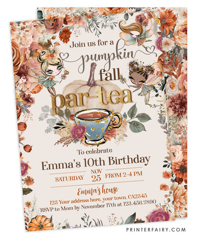 Pumpkin Fairies Tea Party Invitation