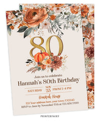 Floral Pumpkin 80 Years Birthday Invitation
