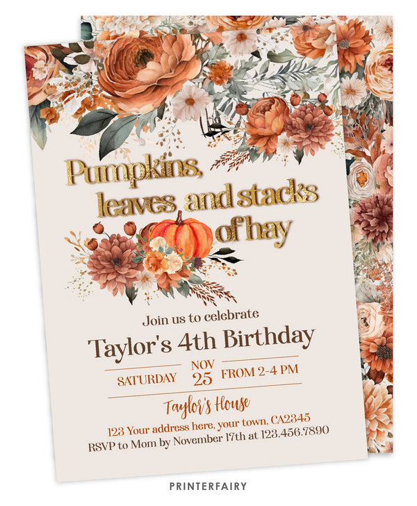 Floral Pumpkin Birthday Invitation