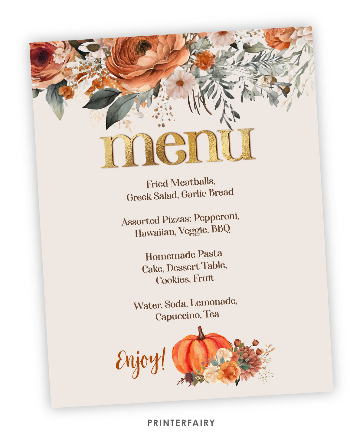 Floral Pumpkin Menu