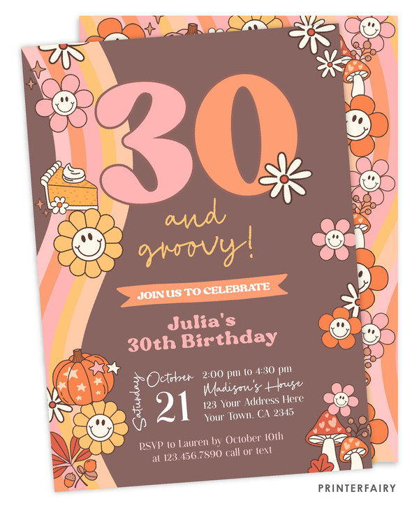 Groovy Pumpkin 30th Birthday Invitation
