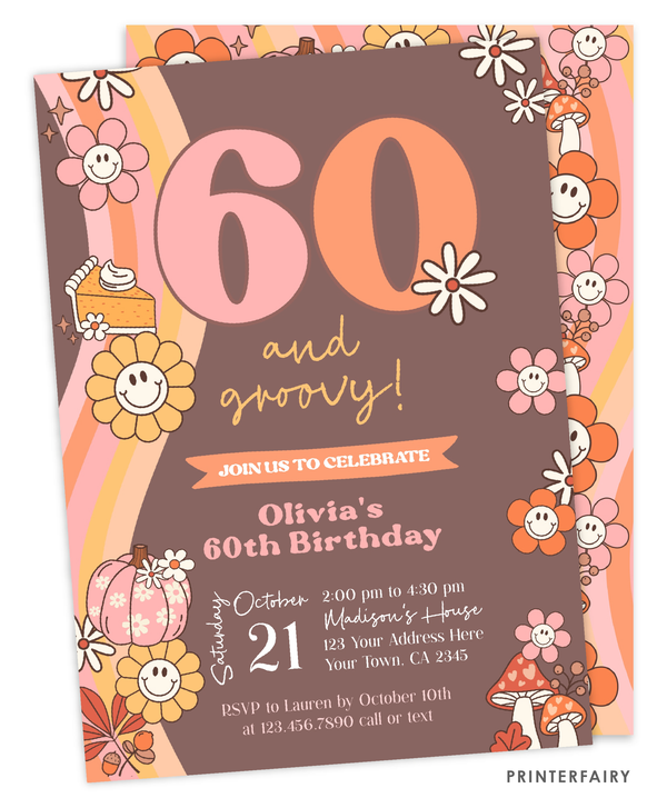 Groovy Pumpkin 60th Birthday Invitation