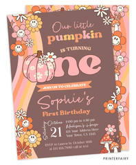 Groovy Pumpkin 1st Birthday Invitation