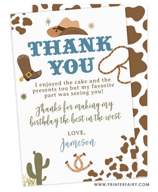 Rodeo Birthday Thank You Card | PrinterFairy