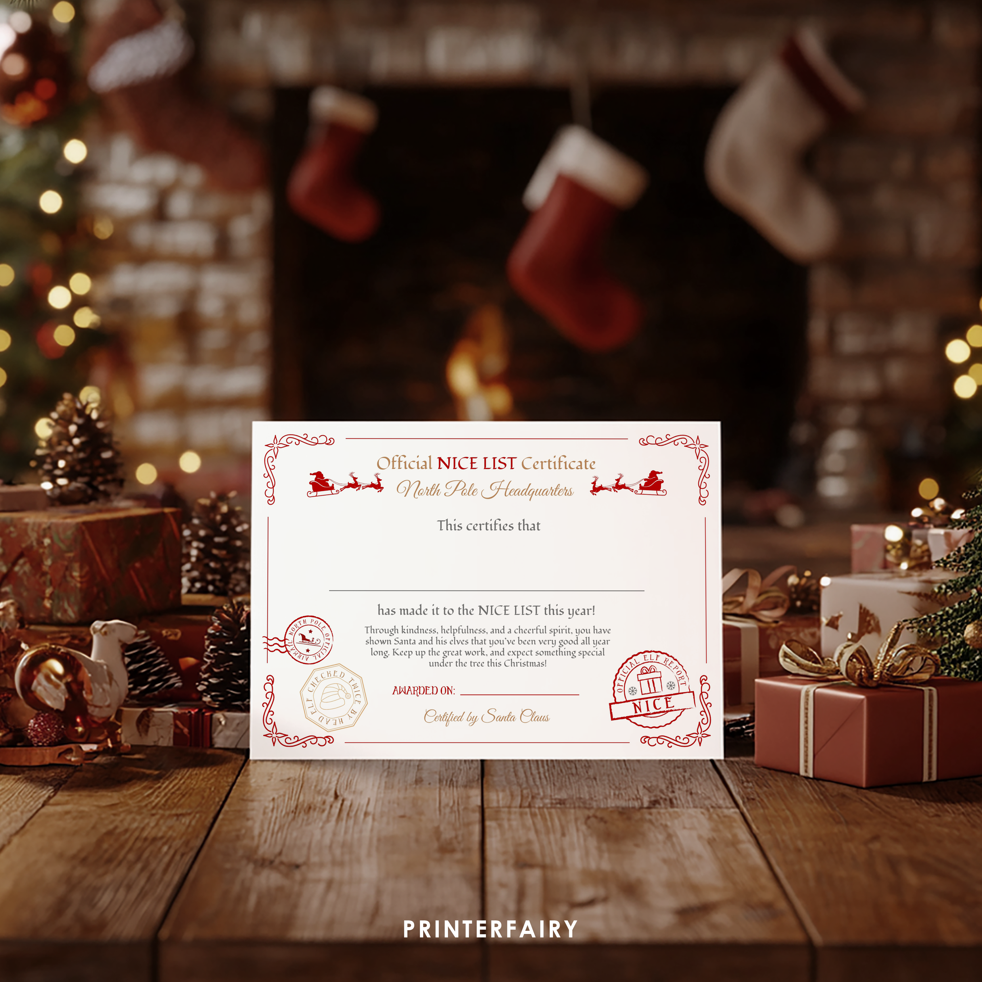 Nice List Certificate from Santa Claus Editable Template