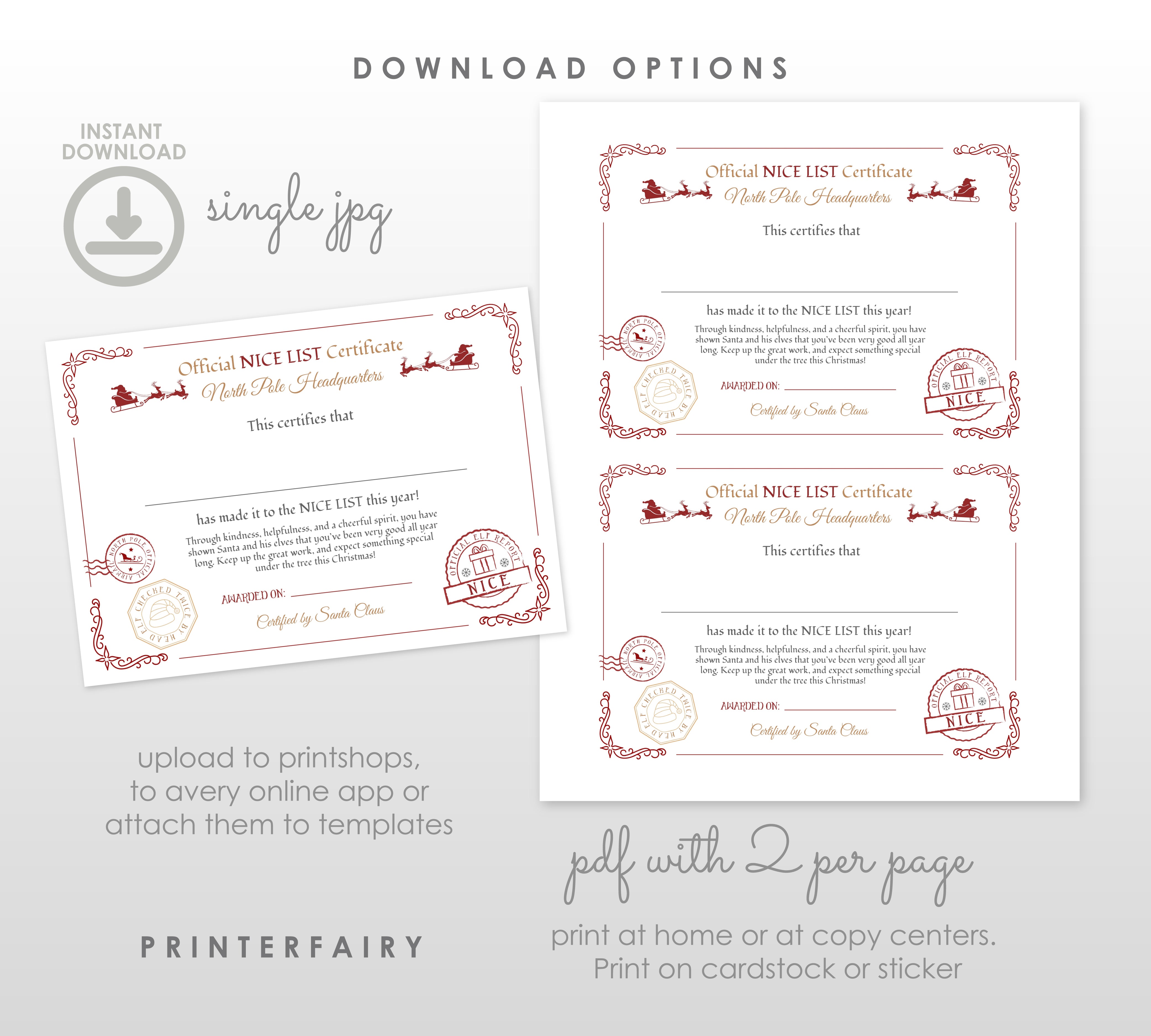 Nice List Certificate from Santa Claus Editable Template