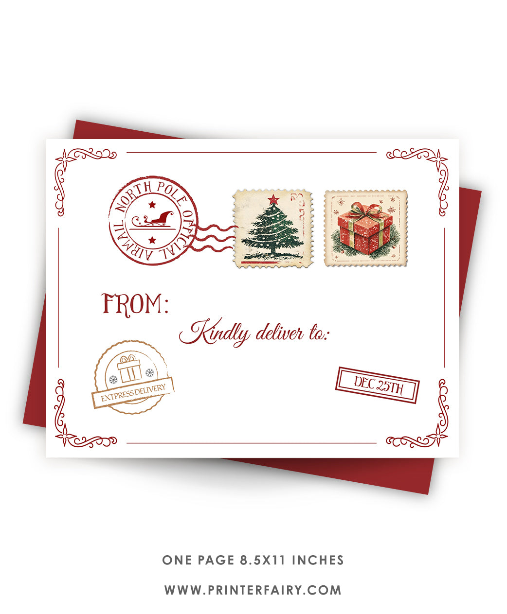 Christmas Envelope Editable Template